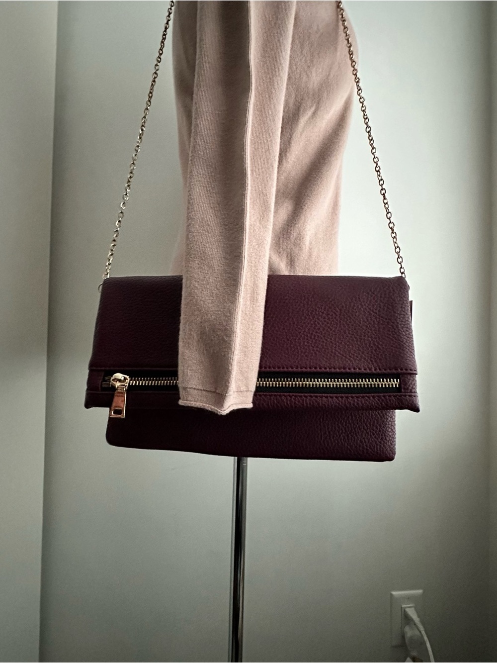 NWT Urban Expressions Elegant Burgundy Convertible Clutch with Gold Chain